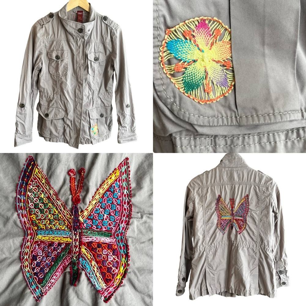 Olsen Europe Women’s Embroidered Utility Cargo Jacket Khaki Trench Pocke…